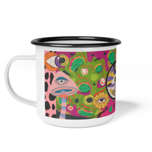 Enamel Camp Cup — Psychedelic Mushroom & Eye Art Camping Mug