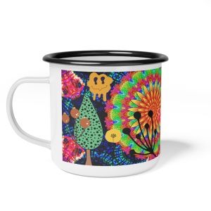 Psychedelic Mushroom Enamel Camp Cup — Colorful Tie-Dye Forest Drinkware